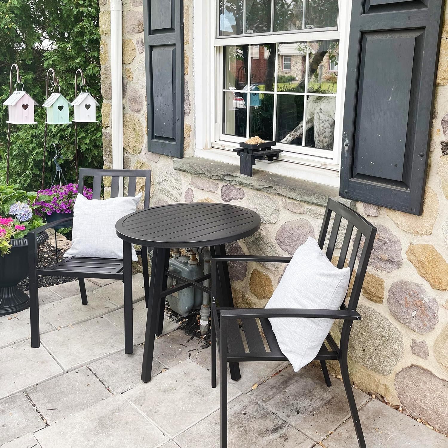 Outdoor Furniture Metal Chairs - 2-Pack Stackable Wrought-Iron Patio Chairs, All-Weather