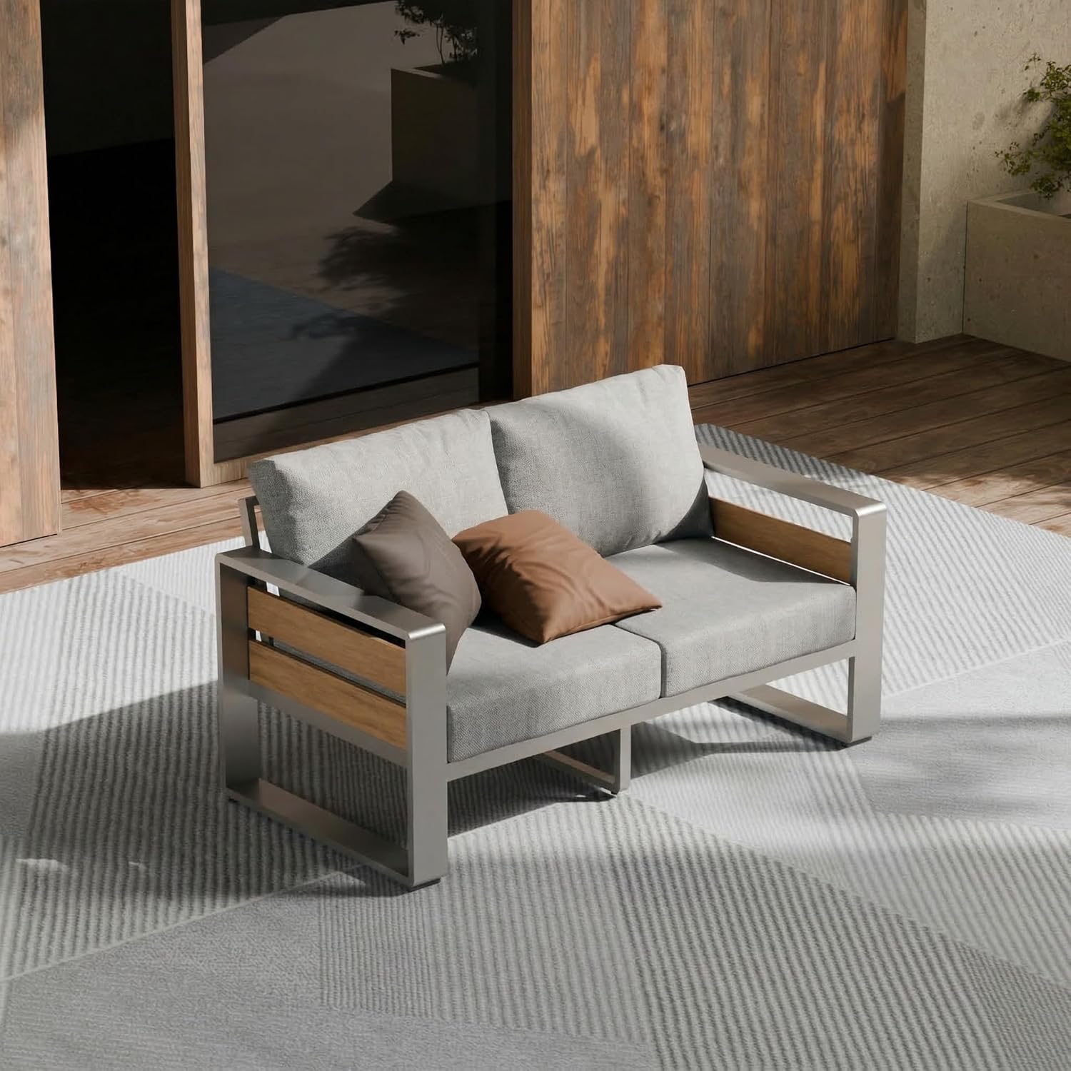 Outdoor Furniture Loveseat - Outside Aluminum Lawn Furniture - 1