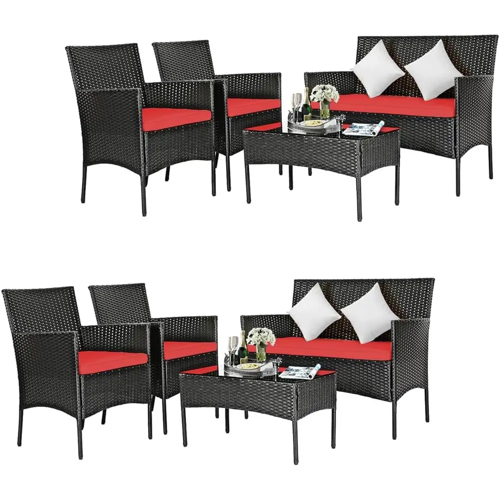 Outdoor Furniture Loveseat - 8-Piece Rattan Outdoor Furniture Set with