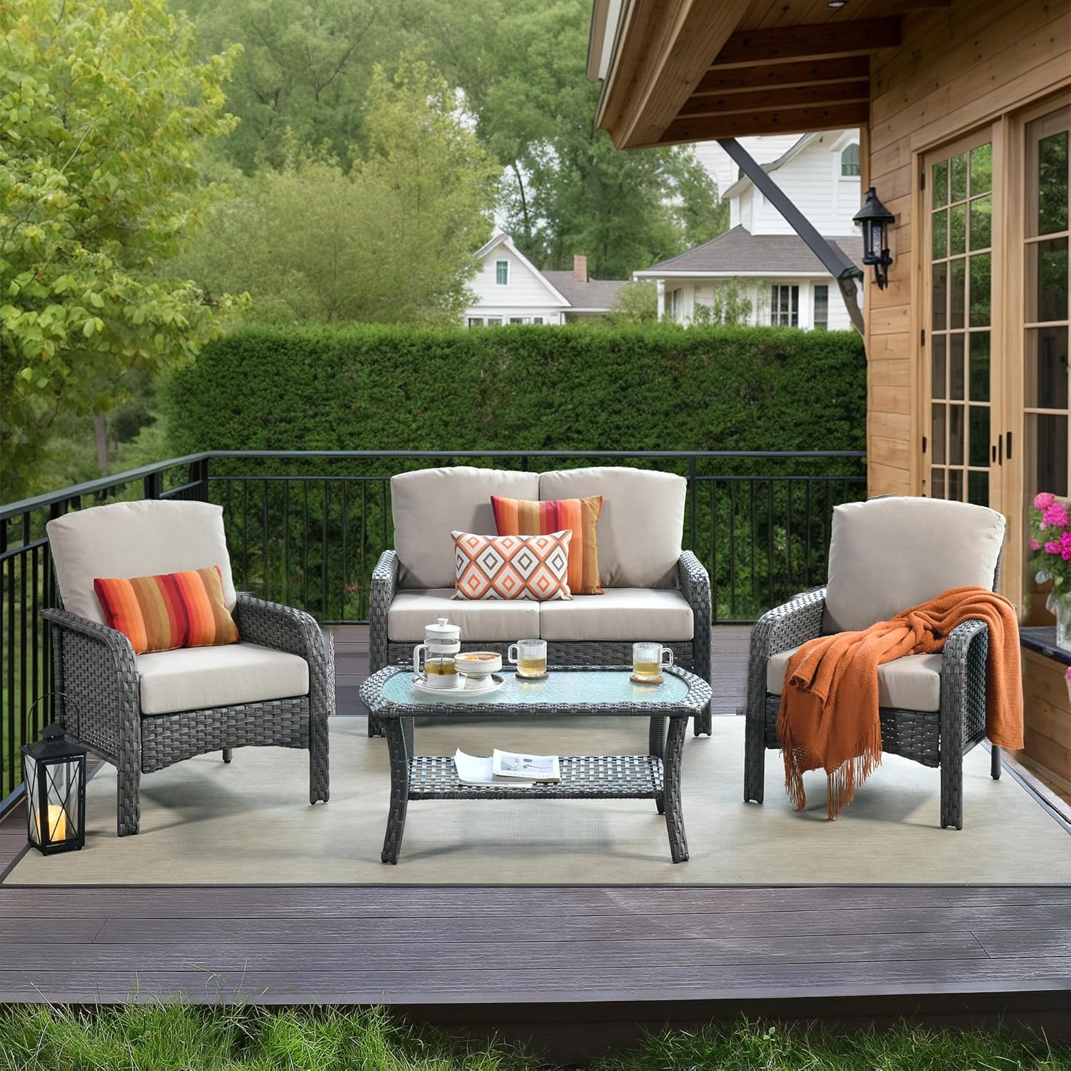 Outdoor Furniture Loveseat - Patio Furniture Set,4 Pieces Outdoor Conversation