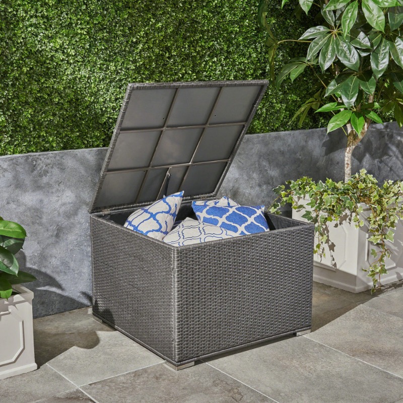 Outdoor Furniture Cushion - Dark Gray Rattan Outdoor Storage Box