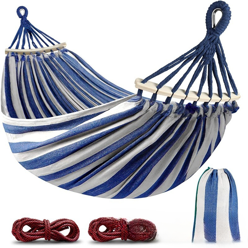 Outdoor Furniture Teak Wood - Canvas Hammock Anti-Roll Double Camping with
