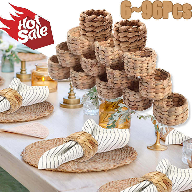 Outdoor Furniture Rh - 6/96Pcs Woven Handmade Napkin Ring Woven