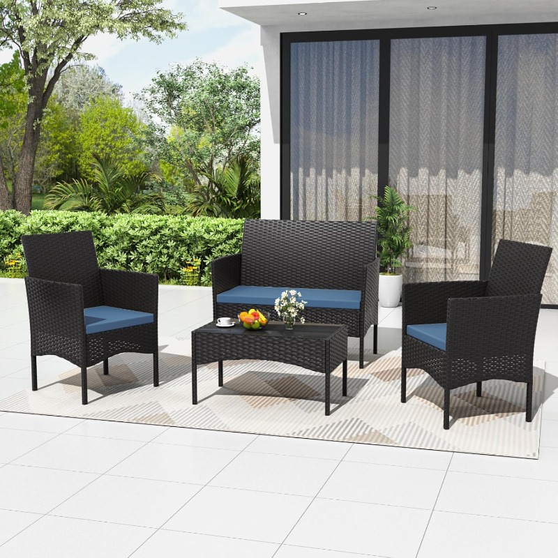 Outdoor Furniture Rh - 4 Piece Patio Rattan Conversation Set,