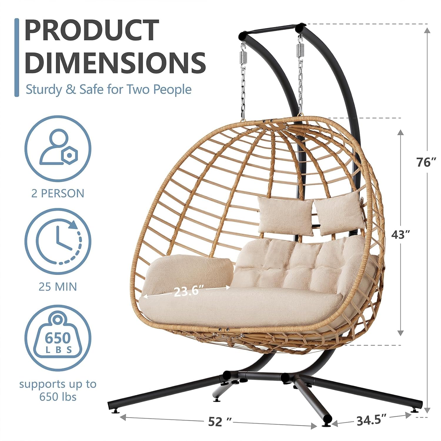 Double Hanging Egg Chair with  - Outdoor Furniture Loveseat 리뷰 및 가격