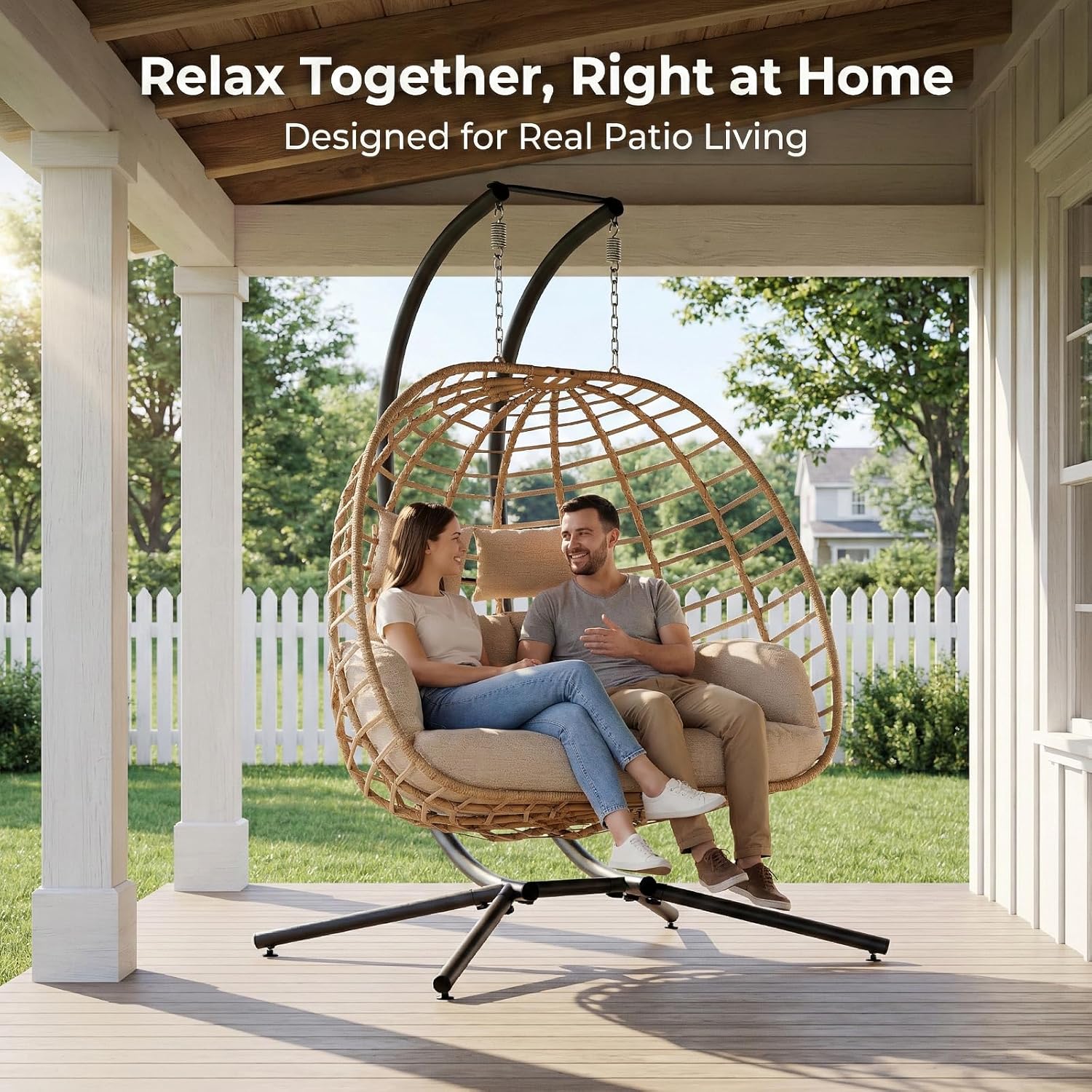Double Hanging Egg Chair with  - Outdoor Furniture Loveseat 리뷰 및 가격