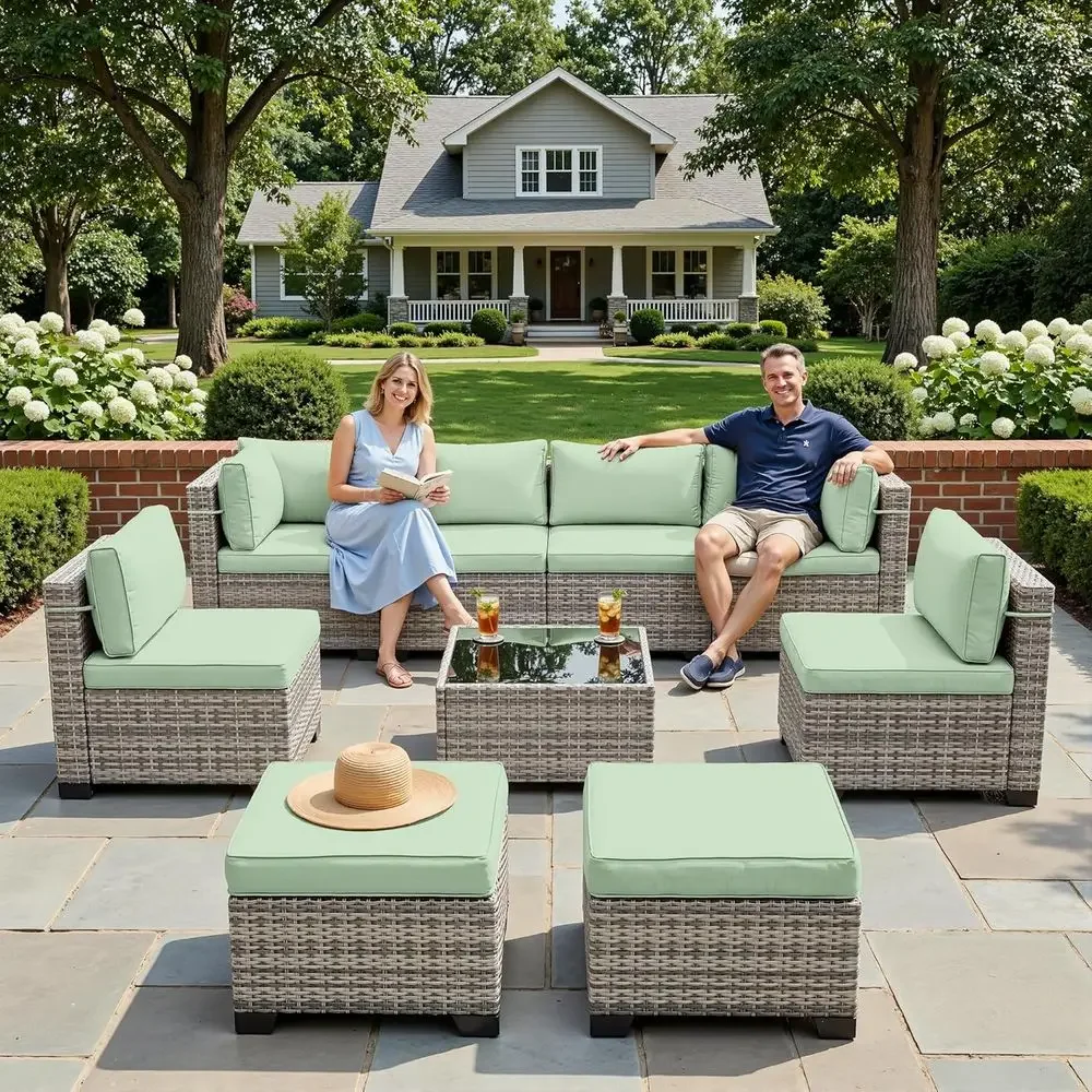9-Piece Outdoor Sectional Pati - Outdoor Furniture Green 리뷰 및 가격