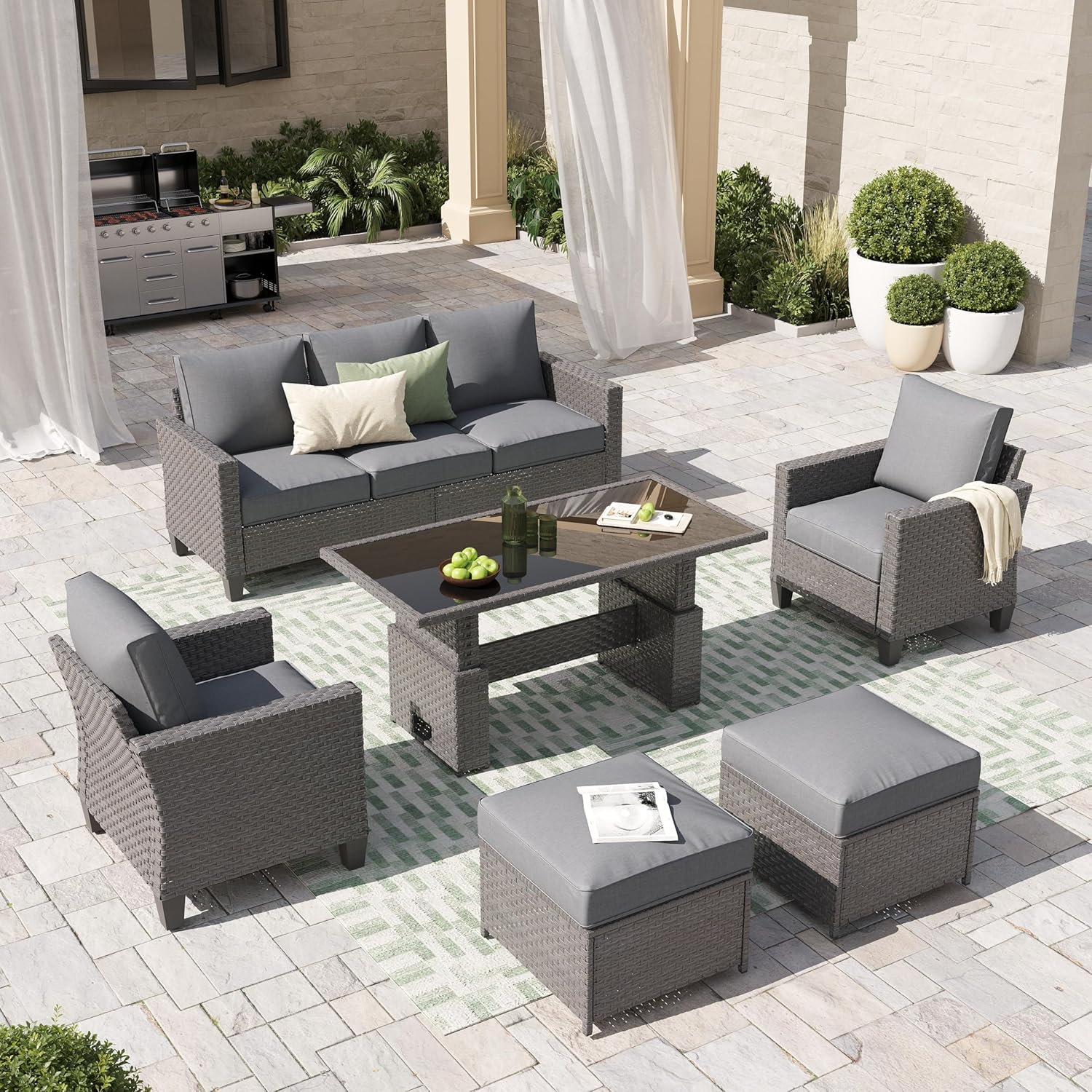6pcs Grey PE Rattan Outdoor Se - Outdoor Furniture Dining Set 리뷰 및 가격