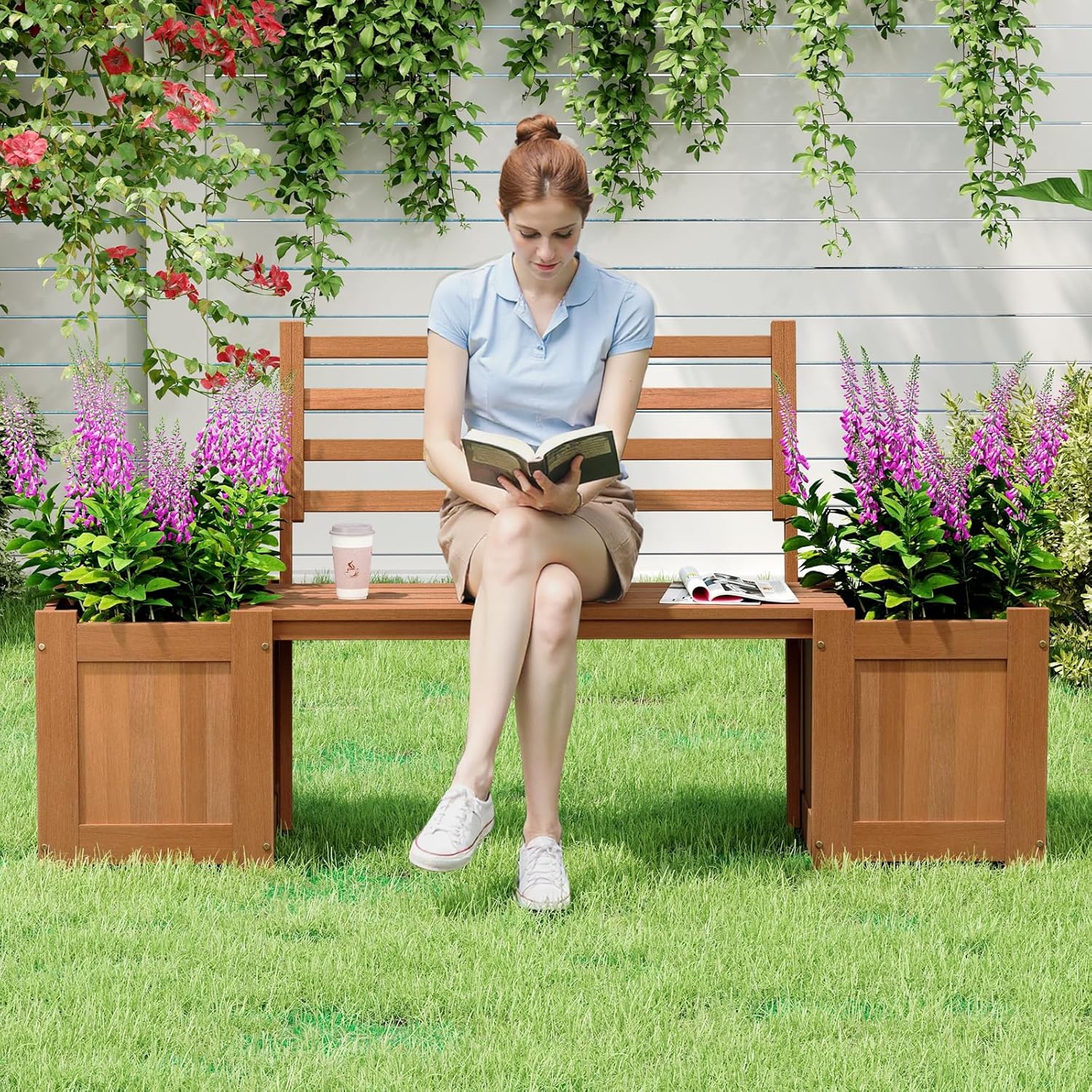 2-in-1 Wood Outdoor Bench with - Outdoor Furniture Oil 리뷰 및 가격