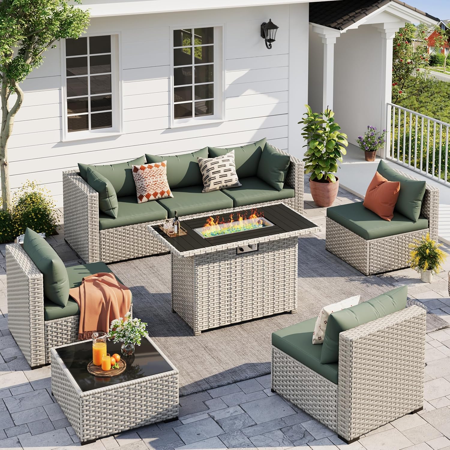 8-Seat Outdoor Sectional Sofa  - Outdoor Furniture Green 리뷰 및 가격