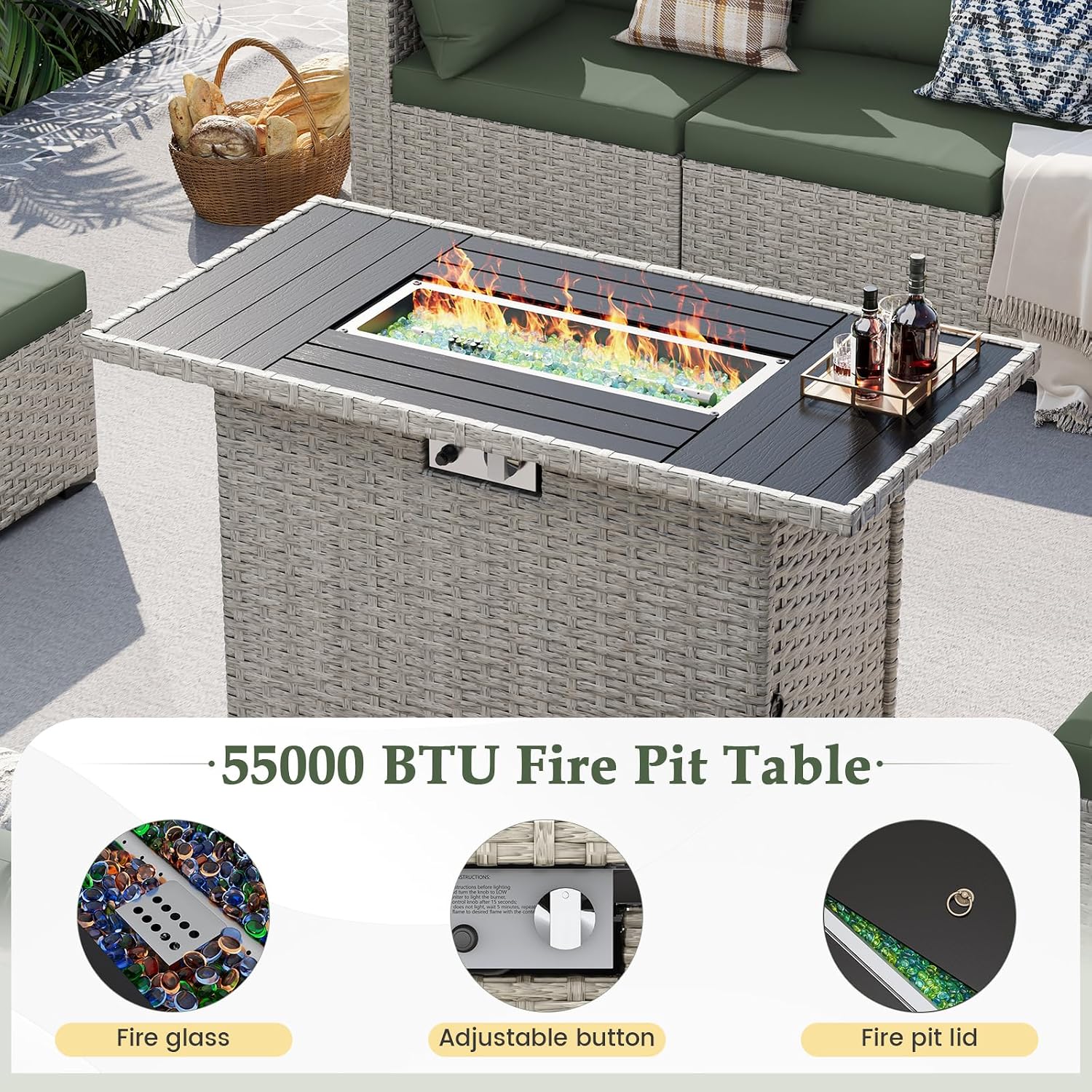 8-Seat Outdoor Sectional Sofa  - Outdoor Furniture Green 리뷰 및 가격