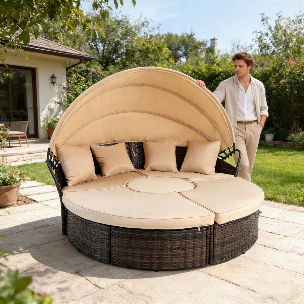 Outdoor Patio Round Daybed wit - Outdoor Furniture Cushion 리뷰 및 가격