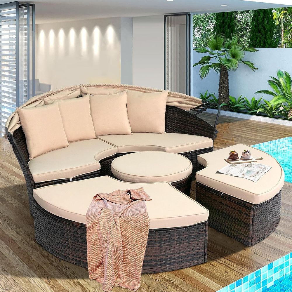 Outdoor Patio Round Daybed wit - Outdoor Furniture Cushion 리뷰 및 가격