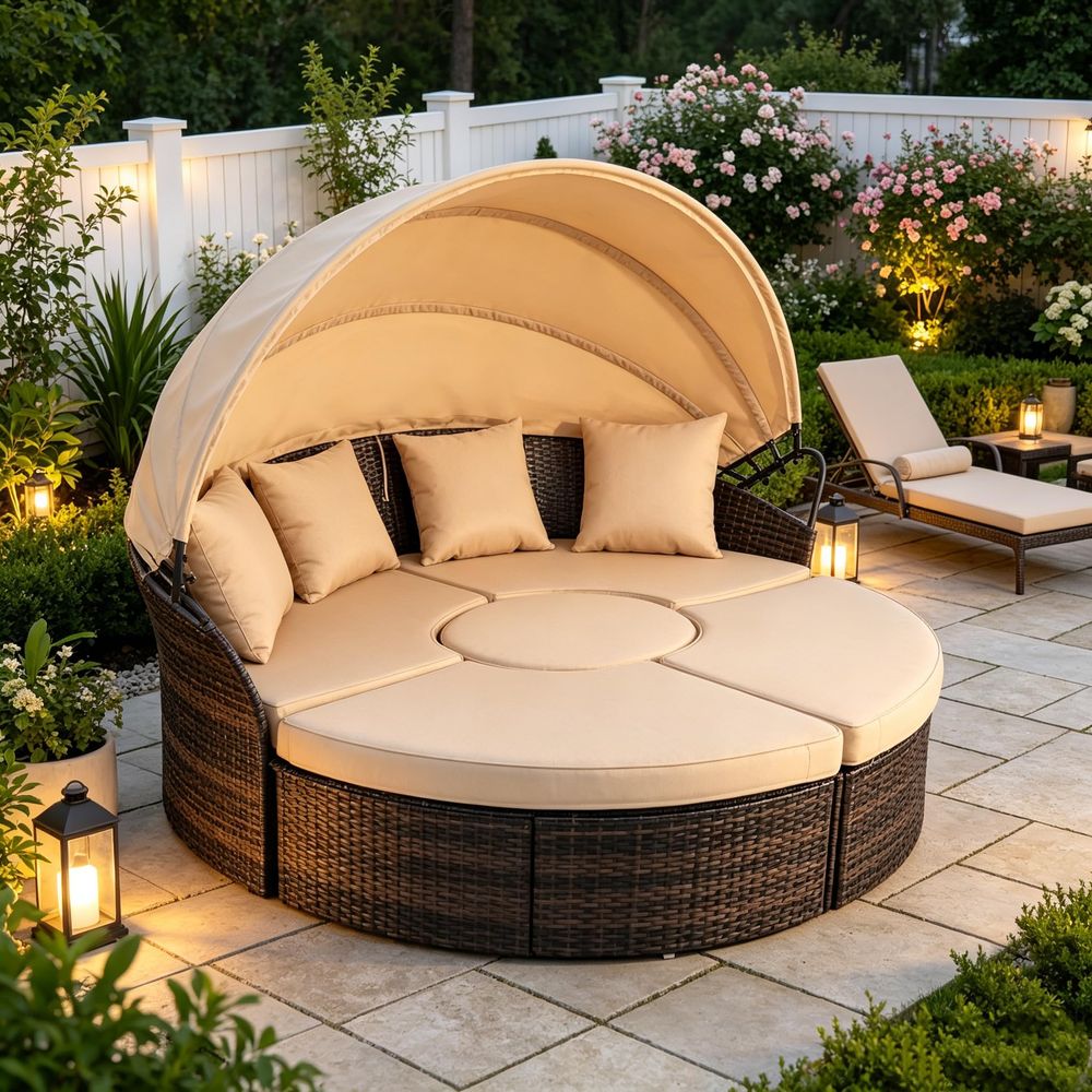 Outdoor Patio Round Daybed wit - Outdoor Furniture Cushion 리뷰 및 가격