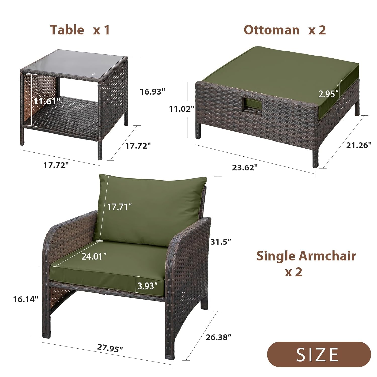 5 Piece PE Rattan Patio Set Ou - Outdoor Furniture Green 리뷰 및 가격