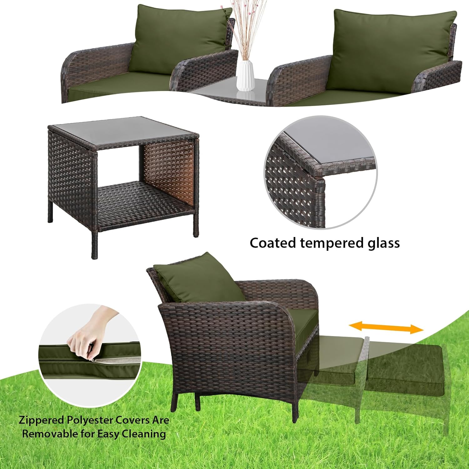 5 Piece PE Rattan Patio Set Ou - Outdoor Furniture Green 리뷰 및 가격