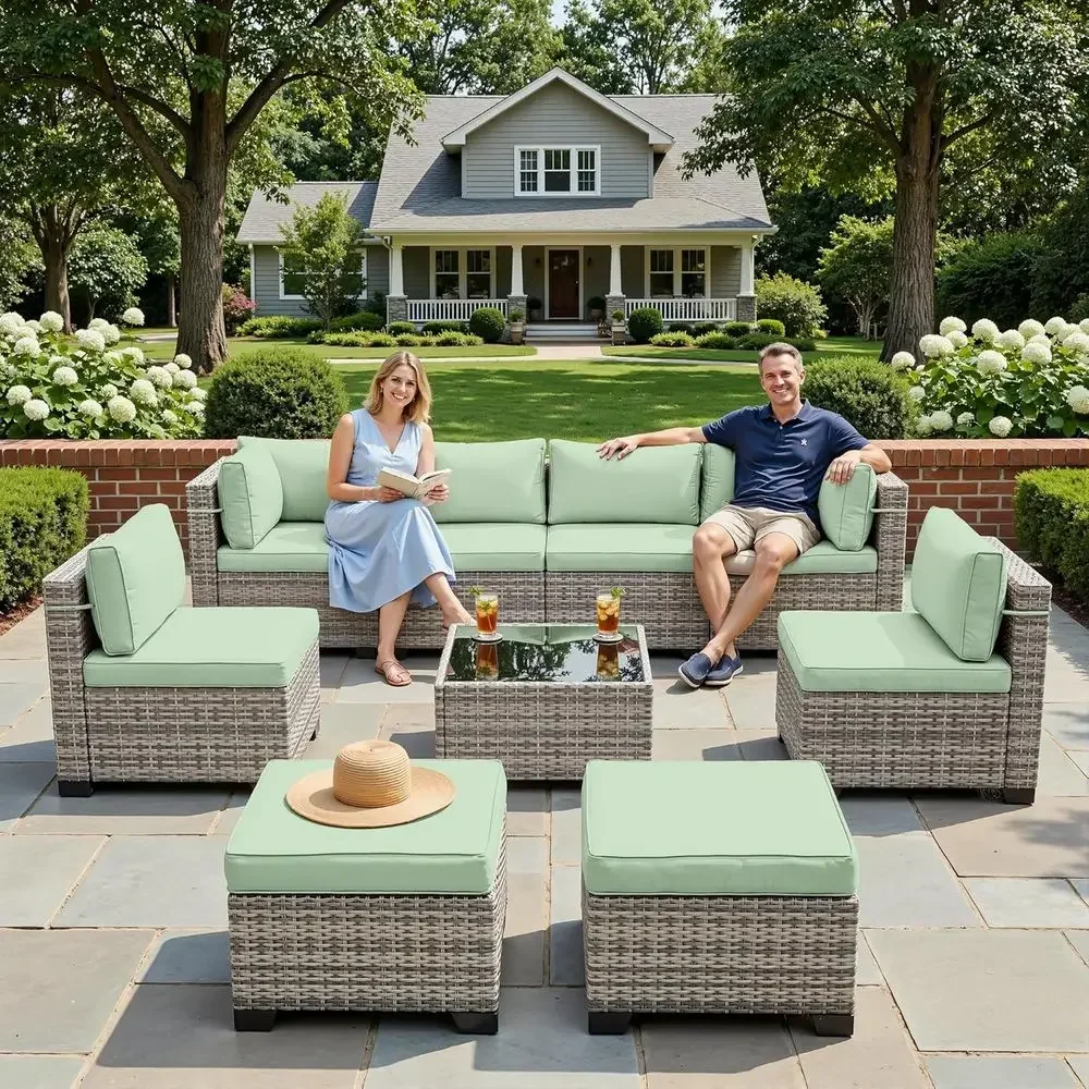 9-Piece Outdoor Sectional Pati - Outdoor Furniture Green 리뷰 및 가격