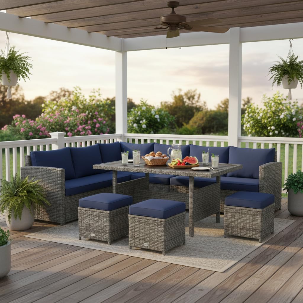 7 Piece All Weather Wicker Pat - Outdoor Furniture Dining Set 리뷰 및 가격
