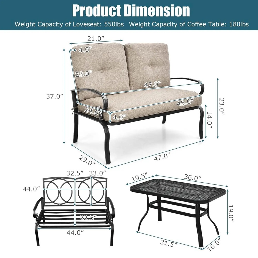 Patio Loveseat with Table Set, - Outdoor Furniture Loveseat 리뷰 및 가격