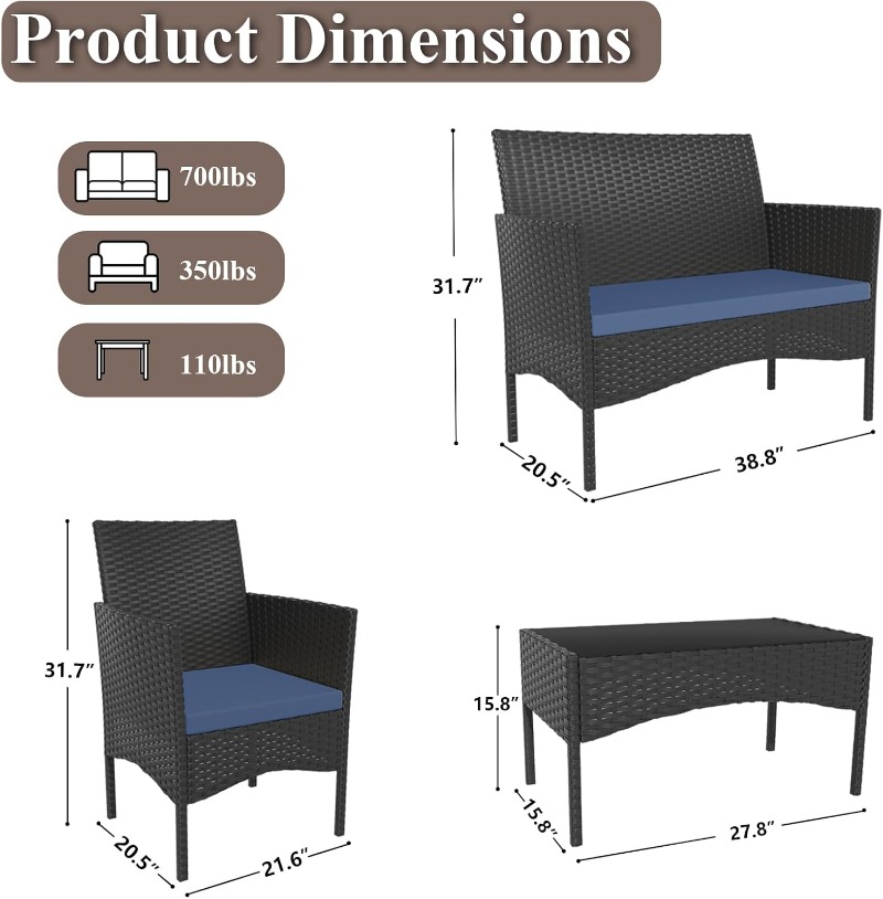 4 Piece Patio Rattan Conversat - Outdoor Furniture Rh 리뷰 및 가격