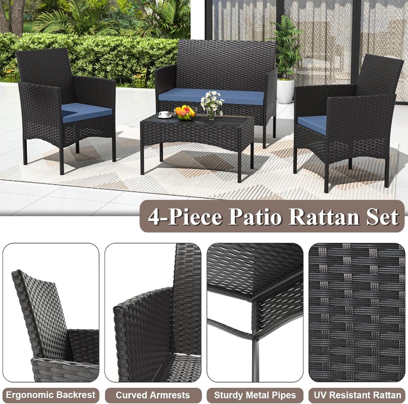 4 Piece Patio Rattan Conversat - Outdoor Furniture Rh 리뷰 및 가격