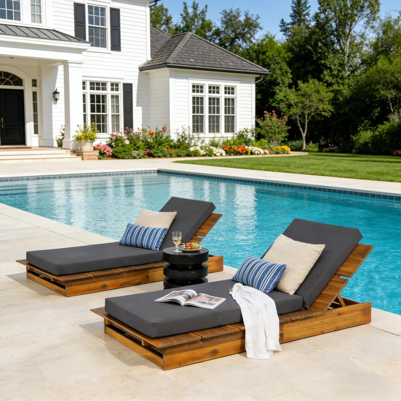 Acacia Wood Chaise Lounge with - Outdoor Furniture Teak Wood 리뷰 및 가격