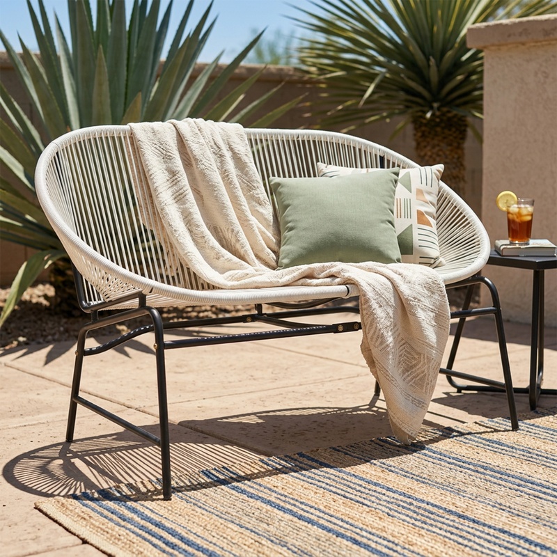 White Wicker Love Seat with Ir - Outdoor Furniture Loveseat 리뷰 및 가격