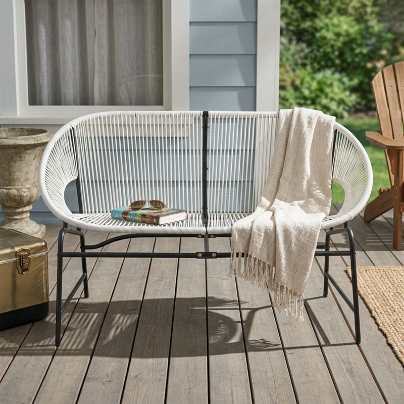 White Wicker Love Seat with Ir - Outdoor Furniture Loveseat 리뷰 및 가격
