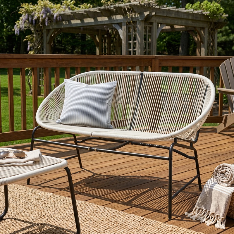 White Wicker Love Seat with Ir - Outdoor Furniture Loveseat 리뷰 및 가격