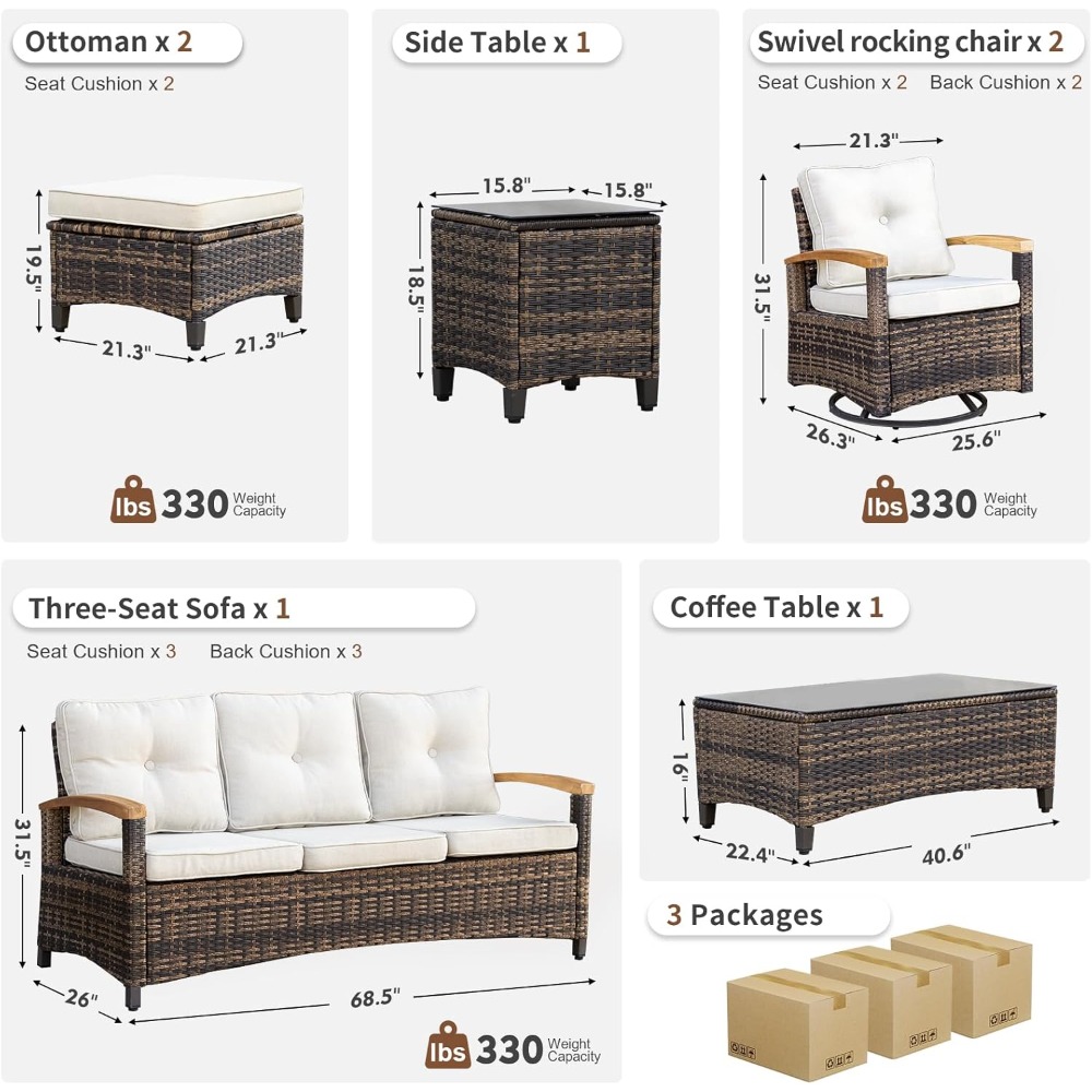7pc PE Wicker Patio Set,Swivel - Outdoor Furniture Metal Chairs 리뷰 및 가격