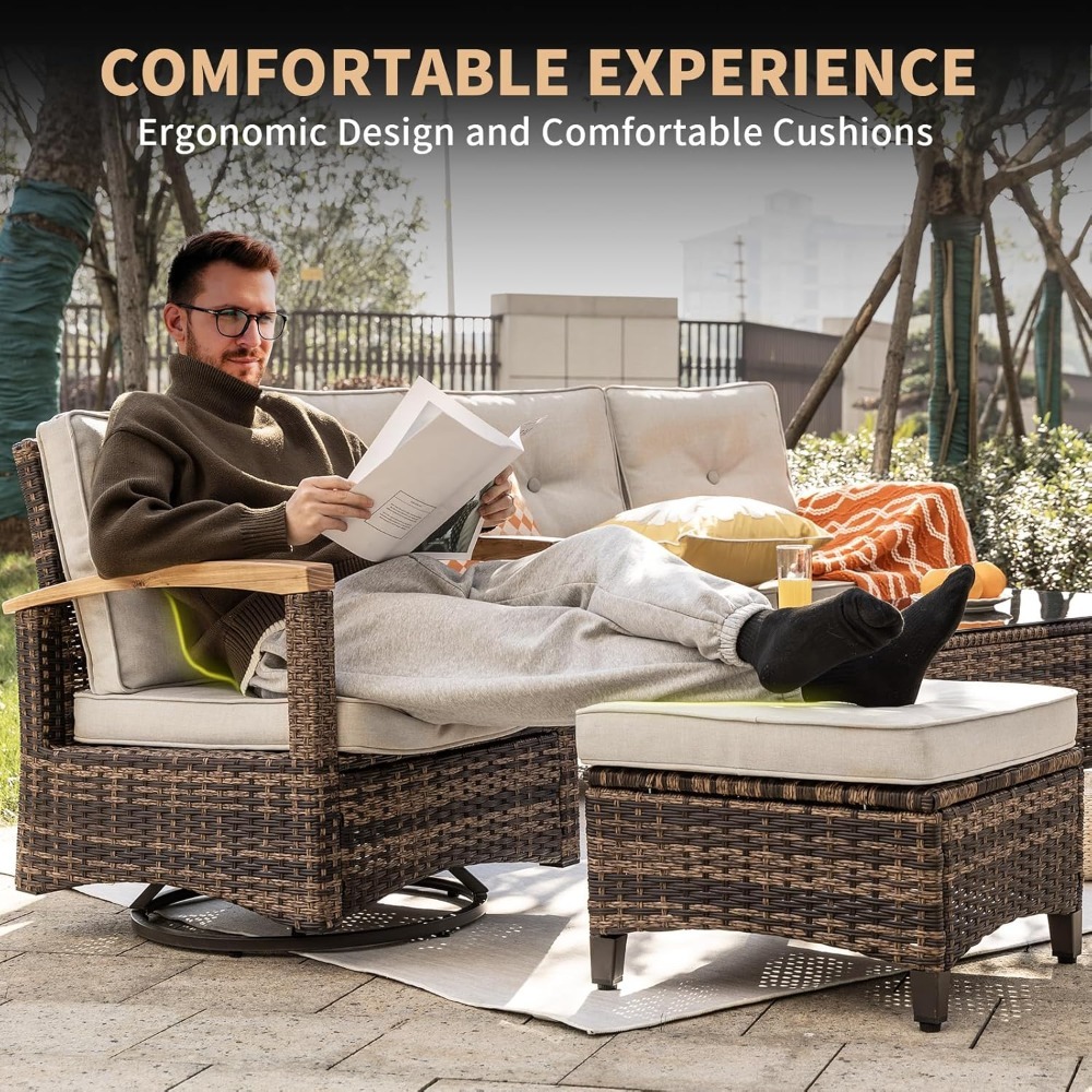 7pc PE Wicker Patio Set,Swivel - Outdoor Furniture Metal Chairs 리뷰 및 가격